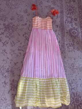 Pink & Yellow Stripe Maxi Dress